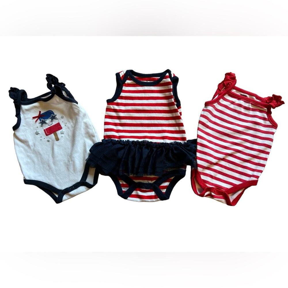 Baby Girl Infant Summer Red, White, and Blue Onesie Bundle 3 PC SZ 0-3M